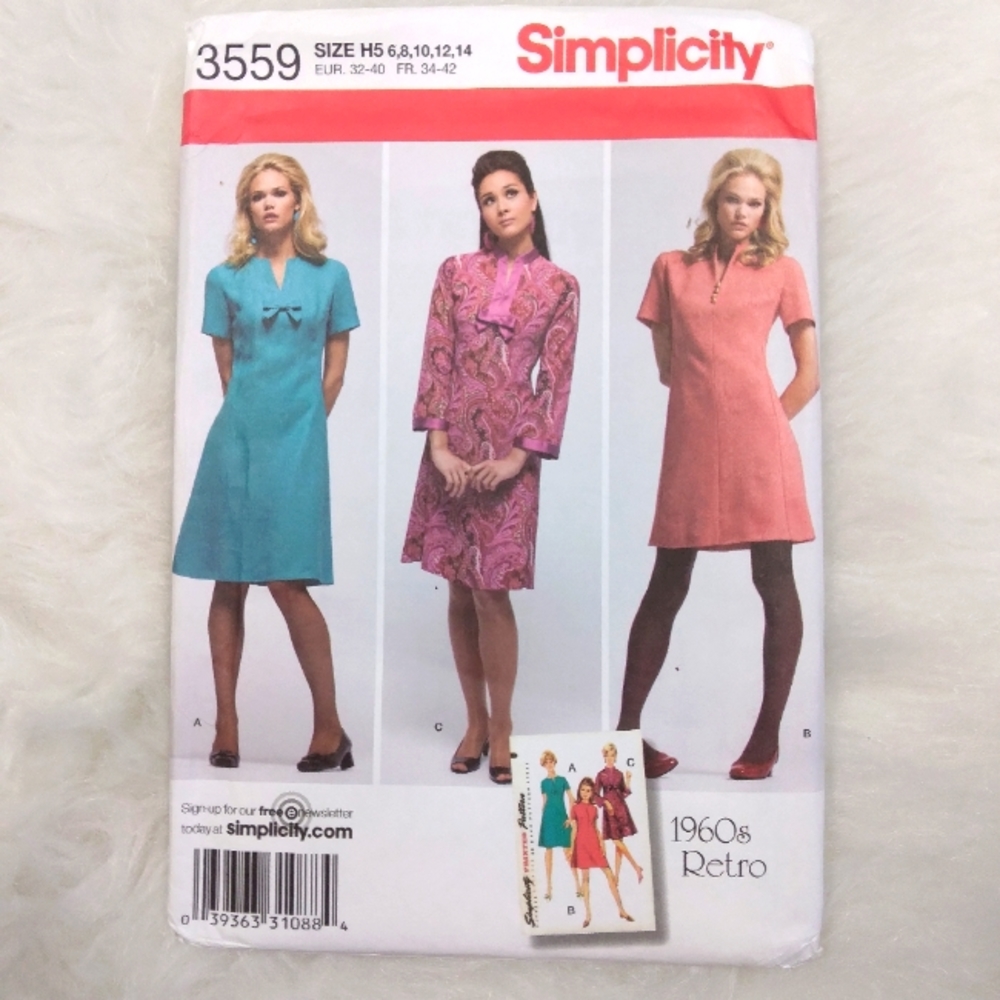 Simplicity 3559 Misses 1960s retro dress Size 6-8-10-12-14